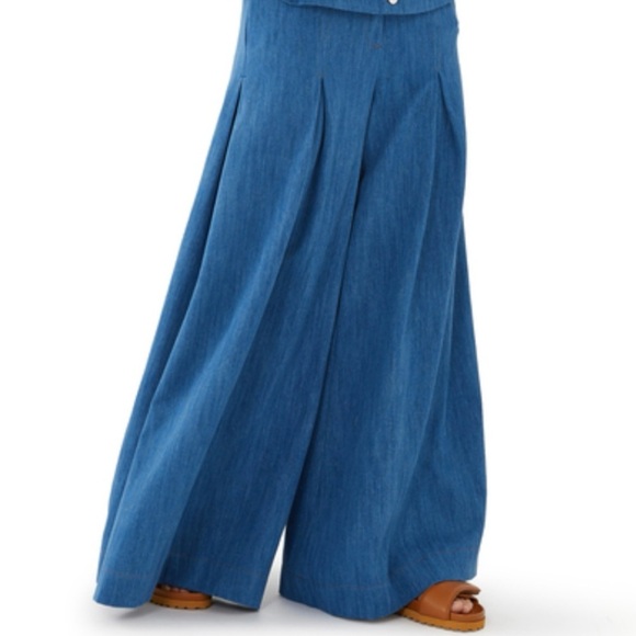 Palmer Harding Blue Denim Wide Leg Gratitude Trousers Size 12 NWT - Picture 1 of 12